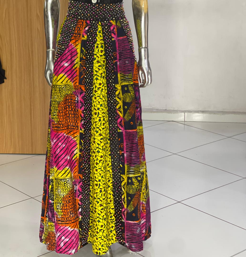 A Line Ankara Skirt with beaded band and pocket